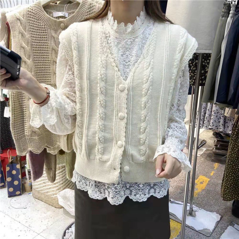 2023 a principios de otoño nuevo top pequeño cardigan de punto de las mujeres suéter chaleco sin mangas corto color sólido todo a juego image 3