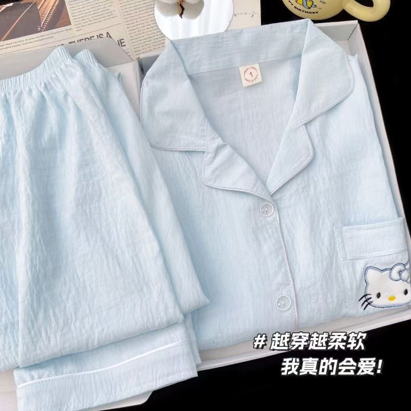 Al por mayor transfronterizo nueva primavera y otoño en línea explosión delgada nube de algodón dulce pijama de mangas largas pantalones largos ropa para el hogar cubierta
