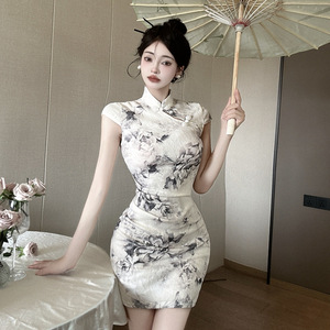 New Chinese style button up split cheongsam skirt with Chinese style waist up dress