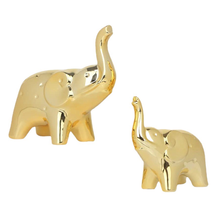 Transfronterizo de estilo moderno par de Elefante Dorado estatua de cerámica decoración del hogar Escritorio de oficina estantería sala de estar Decoración