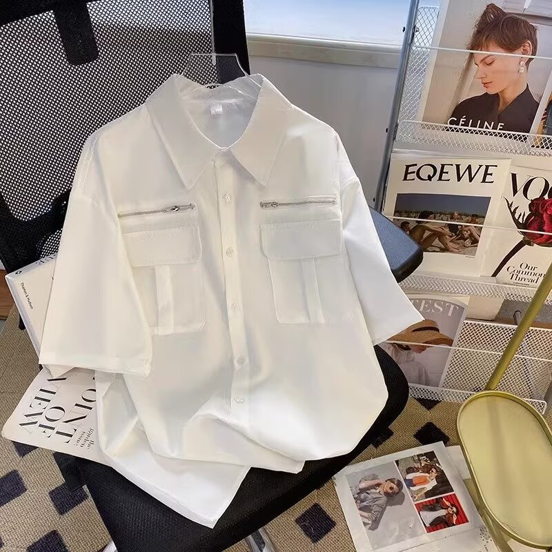 Workwear Short-Sleeved Shirt Men's Summer High Street Niche High-End Design American Heavy Loose Casual Jacket