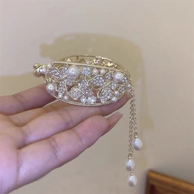 Crystal Rhinestone tassel hair claw clip ponytail button meatball head plate hairpin women's hair clip