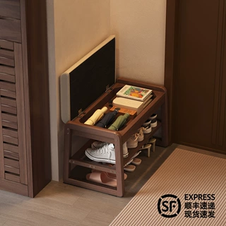 实木换鞋凳家用穿鞋凳软包凳子玄关鞋柜一体进门可坐多层入户鞋架