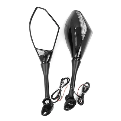 New sports car mirror mirror with light large displacement sports car rearview mirror motorcycle modified rearview mirror 217 (Motorcycle rearview mirror) - classic-black-double-light-model