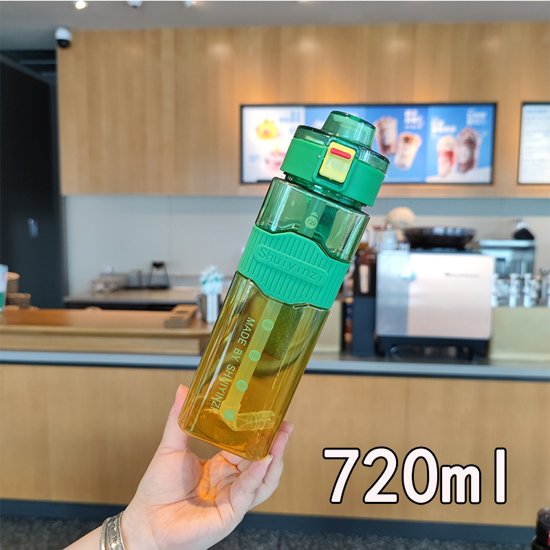 Verano nuevo colorido cuadrado de paja taza de agua de plástico portátil cuerdas rebote cubierta botella de agua deportiva al aire libre