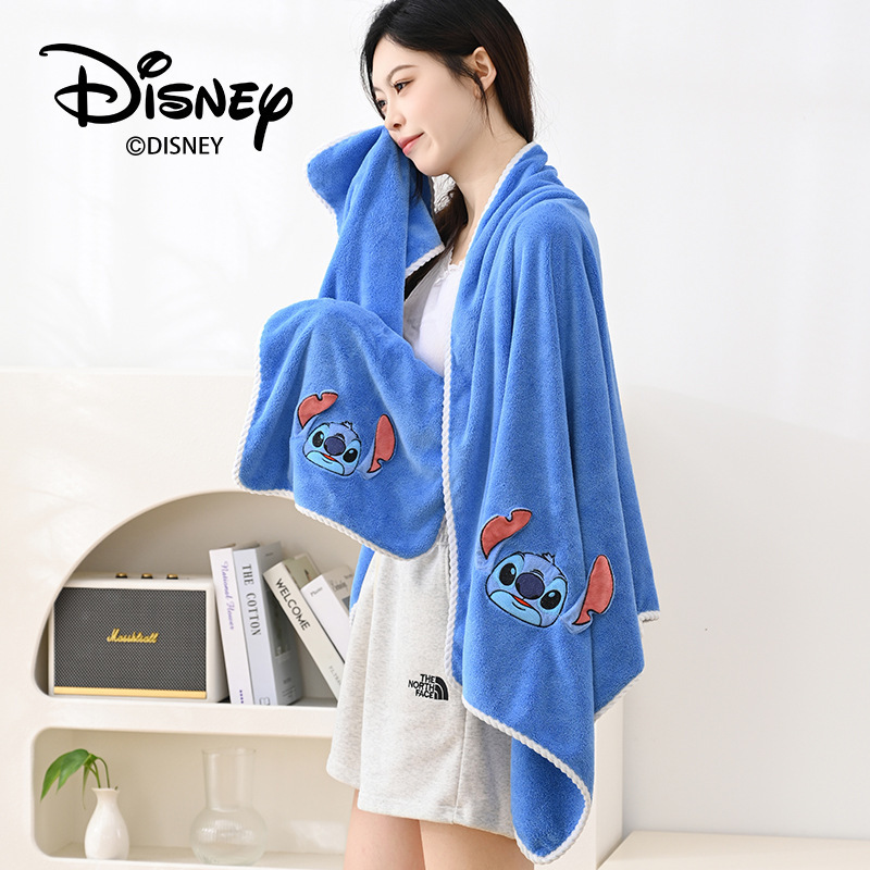 Dini Cartoon Stitch Absorbent Bath Towel Non-Shedding Coral Velvet Student Bath Wrap for Adult Men and Women