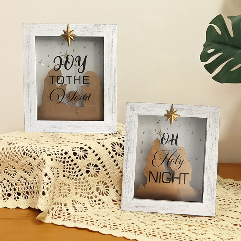 木制相框书桌摆件纪念耶稣家居卧室摆台木质工艺圣诞装饰创意木框