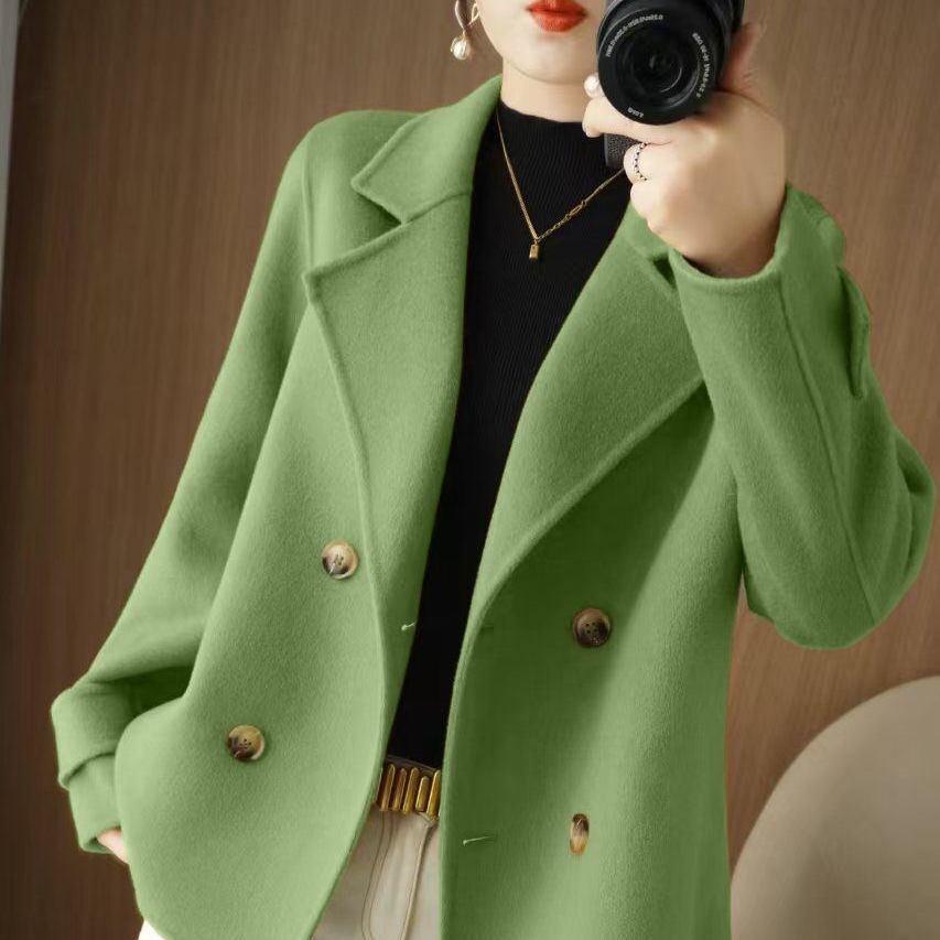Women's Wool Coat 2025 Short Autumn and Winter Petite Loose Outerwear Off-Season Blazer Collar Wool Coat Trendy