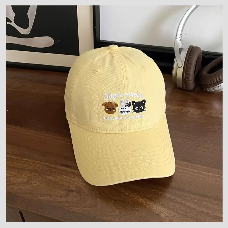 韓国風レター刺繍イエロー野球帽女性用春夏シンプルで多用途な顔見せ小ぶりソフトトップビッグヘッドアヒルキャップ|undefined