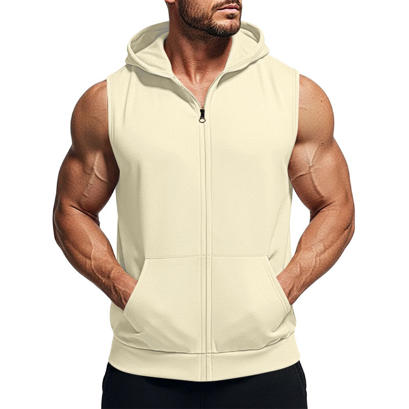 Transfronterizo americano verano nuevo chaleco con capuz hombre entrenamiento deportivo con cremallera cardigan chaleco sin mangas