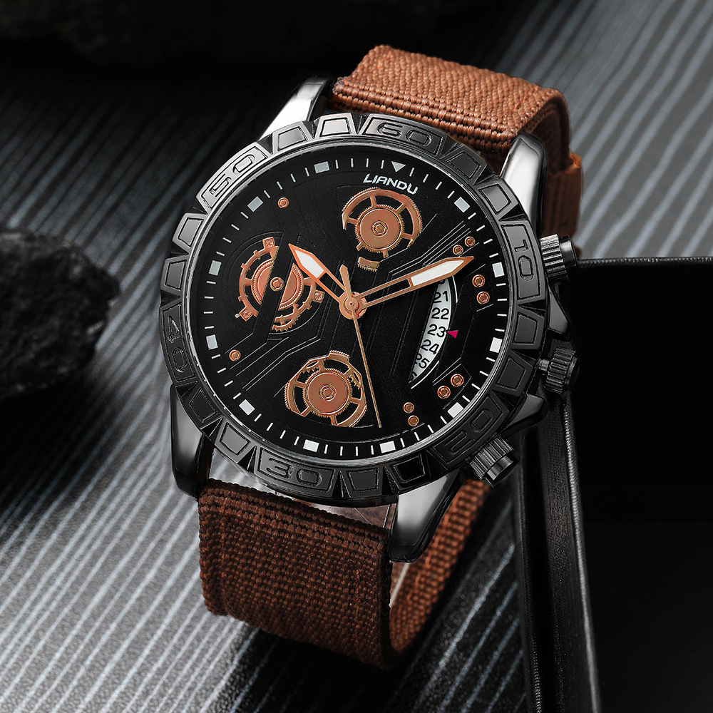 LIANDU Men's Calendar Quartz Watch with Canvas Strap