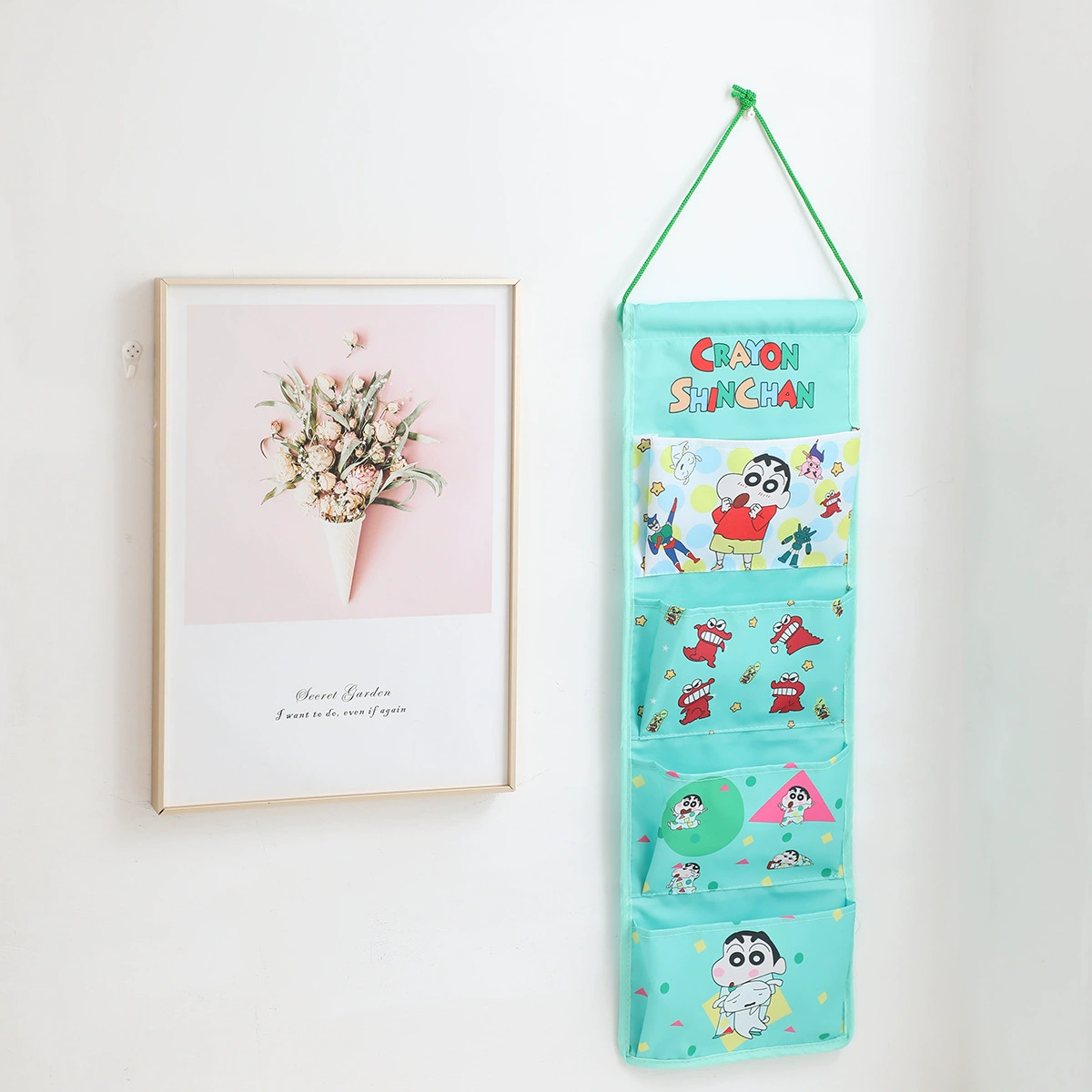 Cartoon long storage system, hanging organiser, storage bag, 4 cells, cotton and linen