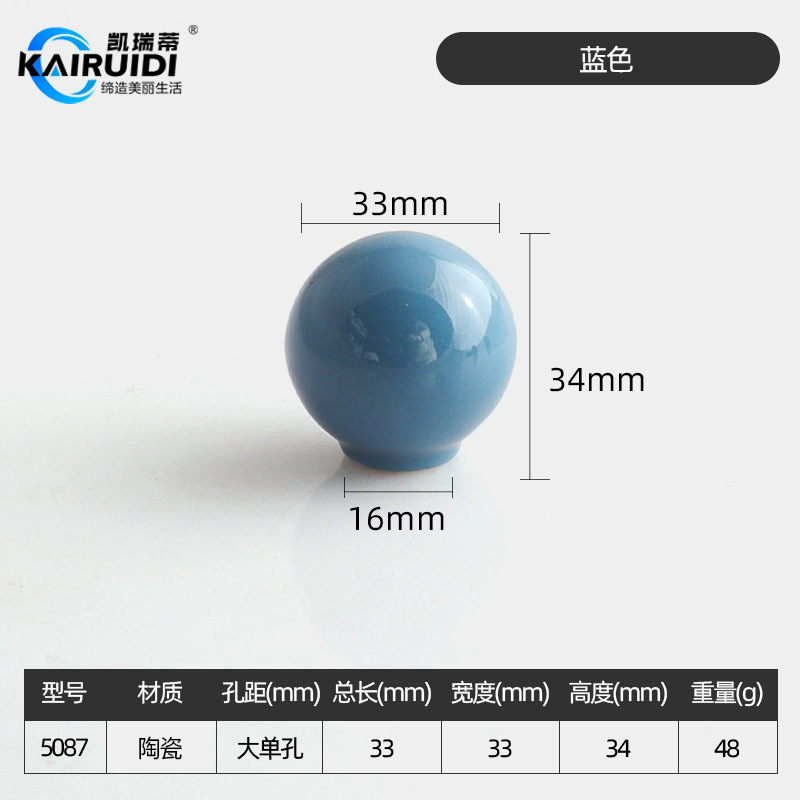 Ручка мебельная Kairuiti 5087 синяя стандарт