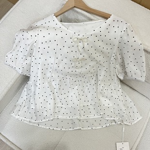 Ccc11131 Summer New Polka Dot Pearl Bow Large Size Shirt