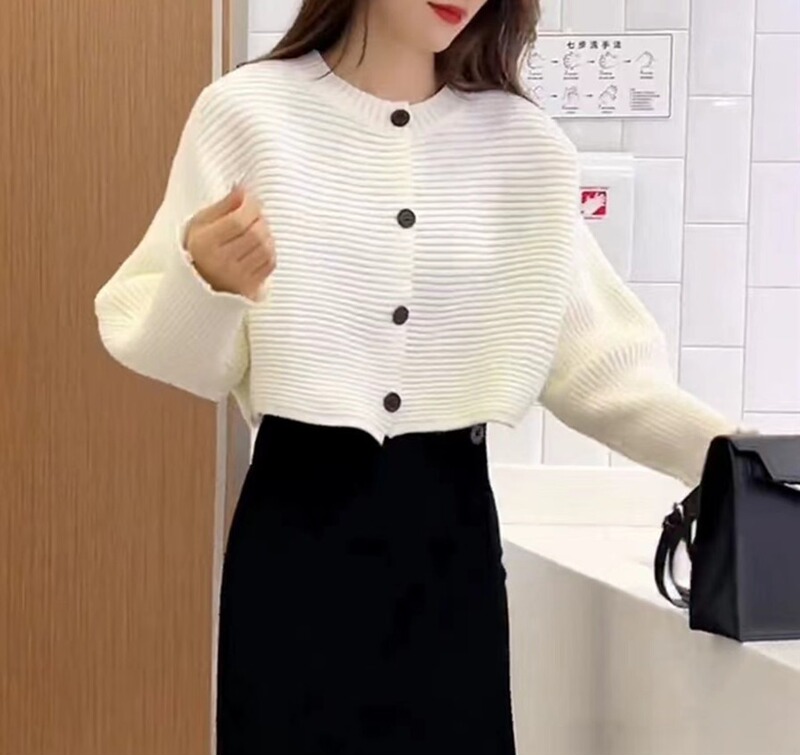 2025秋冬季新款慵懒风宽松蝙蝠袖针织开衫女百搭休闲短款毛衣外套|undefined