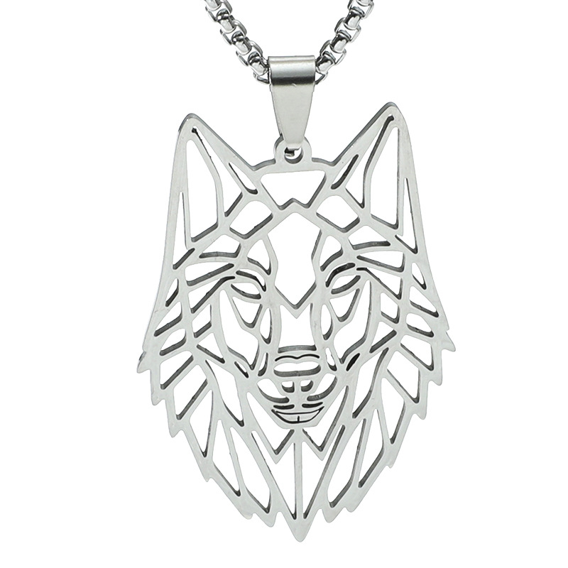 Collar De Acero Inoxidable Con Cabeza De Lobo Hueco Punk display picture 1