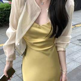 法式天丝防晒衬衫女夏薄纱开衫小坎肩上衣配吊带裙子外搭披肩罩衫