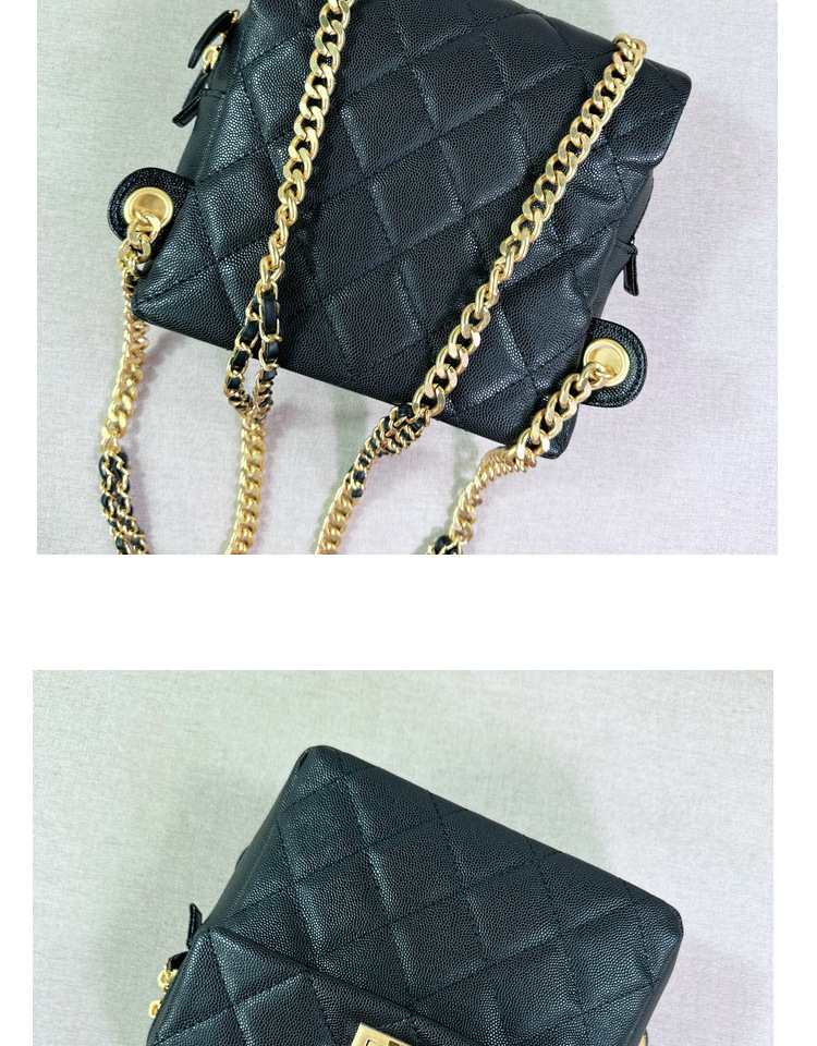 2024 New High-end Leather Small Aroma Caviar Diamond Chain Backpack, Elegant Commuter Style_voghion.com