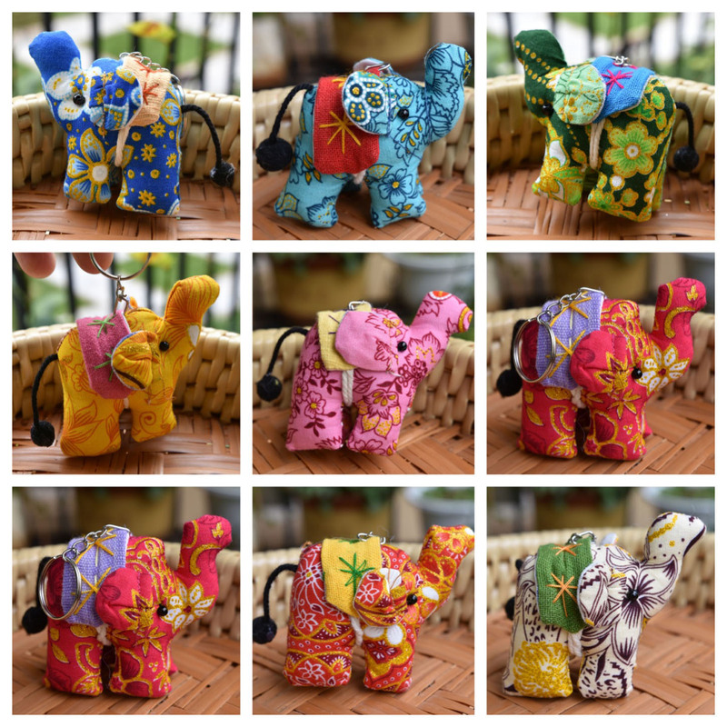 Thai Baby Elephant Pendant Fabric Elephant Xishuangbanna Crafts Souvenir Cultural and Creative Product Keychain