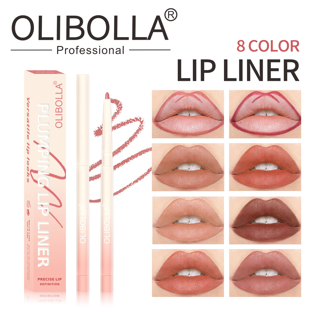 Comercio exterior transfronterizo OLIBOLLA color mate 8 color delineador de labios duradero impermeable y no se desvanece lápiz labial lápiz labial