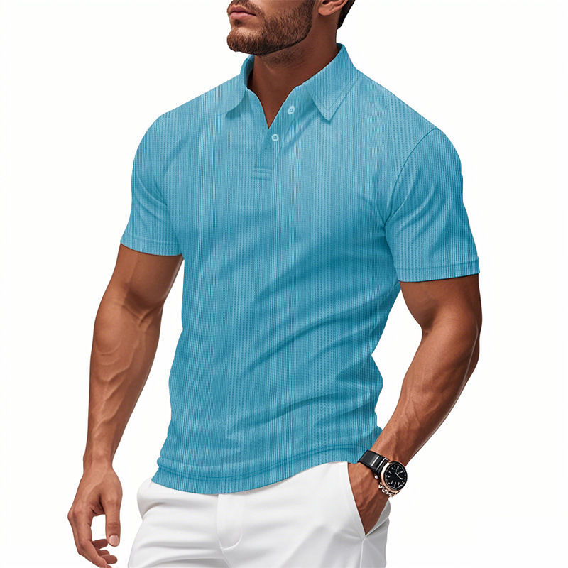 Transfronterizo Amazon americano de verano jacquard hombre polo camiseta de manga corta simple estilo británico con solapa pesada camiseta para hombre