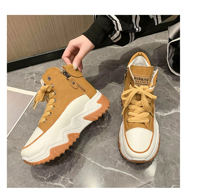 Design Sinn Kontrastfarbe Martin Damen 2024 Herbst neue koreanische Version dicke Sohle Höhe zunehmende kurze Stiefel_voghion.com