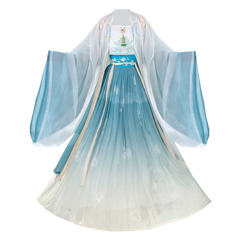 Оригинальная Женская юбка Hanfu в китайском стиле, улучшенная Талия, рубашка с большим рукавом и вышивкой, весенне-летний тонкий антикварный костюм