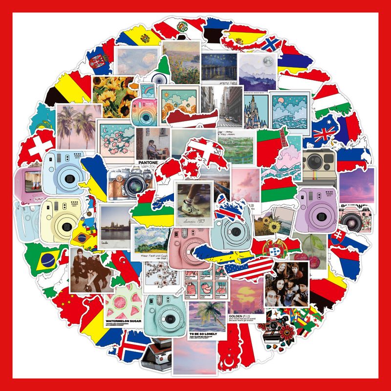 100 sheets collision between camera and map graffiti waterproof sticker decoration luggage phone case computer refrigerator sticker