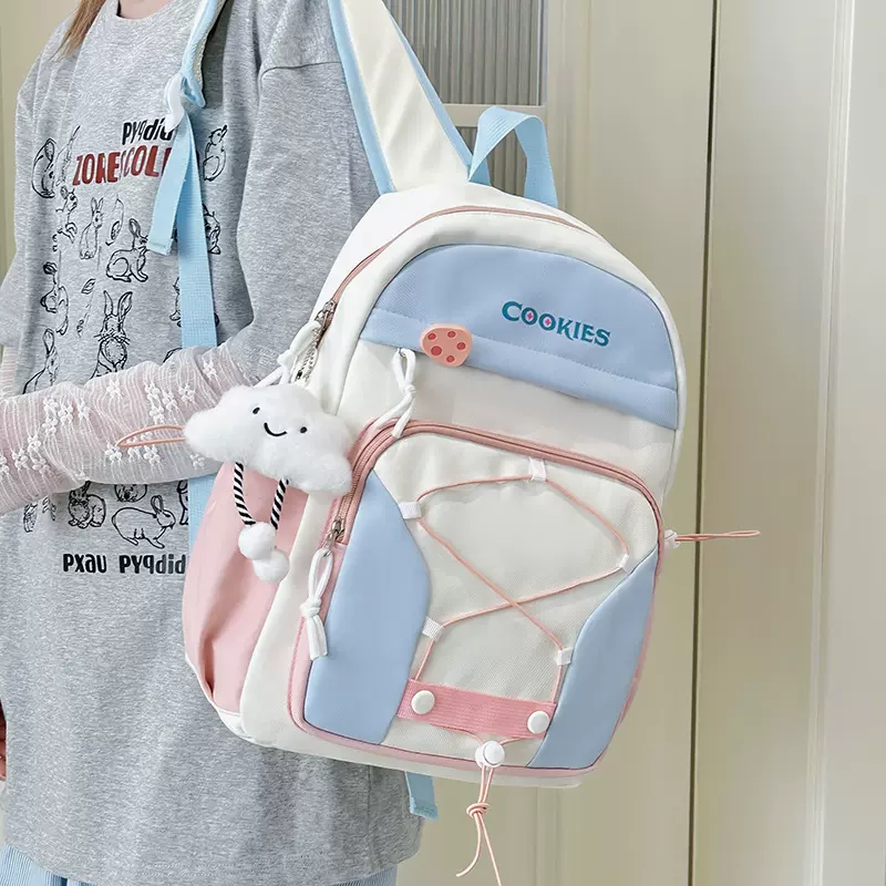 书包高颜值新款日系ins双肩包小学生女书包大容量小众撞色背包