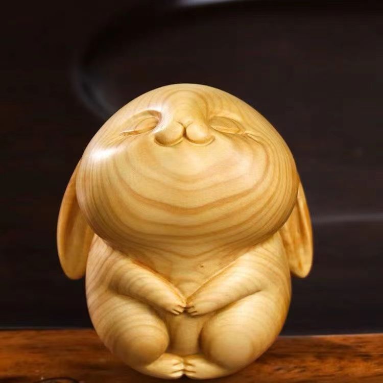 崖柏木雕爱心小兔子手把件文玩精雕生肖创意福兔萌宠家居饰品摆件|undefined
