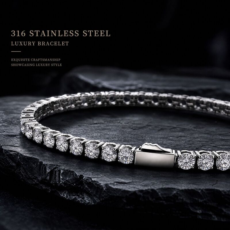 316 Stainless Steel White Zircon Tennis Bracelet for Women 3-5mm Men's European and American Style Export Bracelet Light Luxury 316 Stainless Steel White Zircon Tennis Bracelet for Women 3-5mm Men's European and American Style Export Bracelet Light Luxury