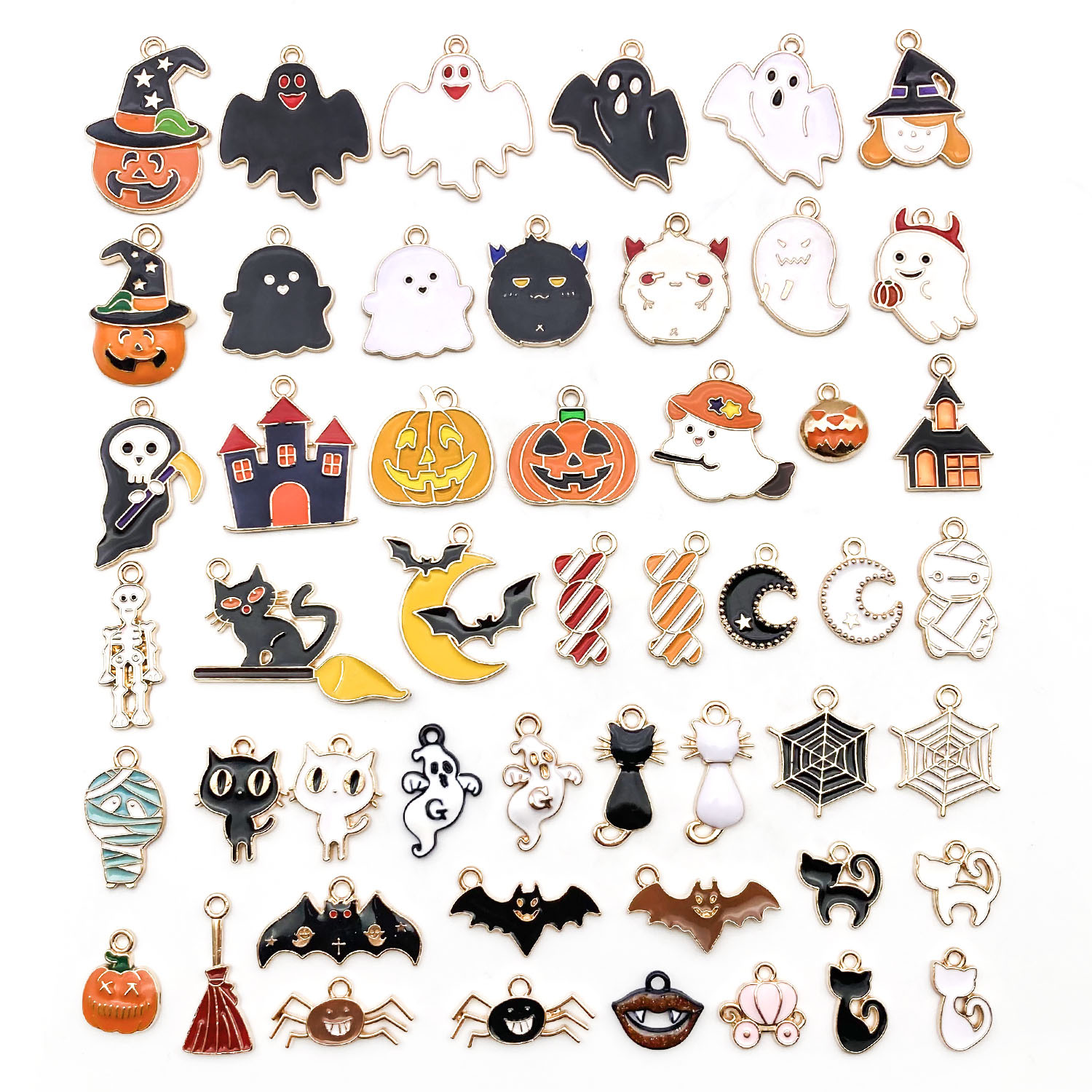 跨境万圣节饰品配件南瓜蝙蝠配饰魔法帽吊坠手链项链diy材料批发