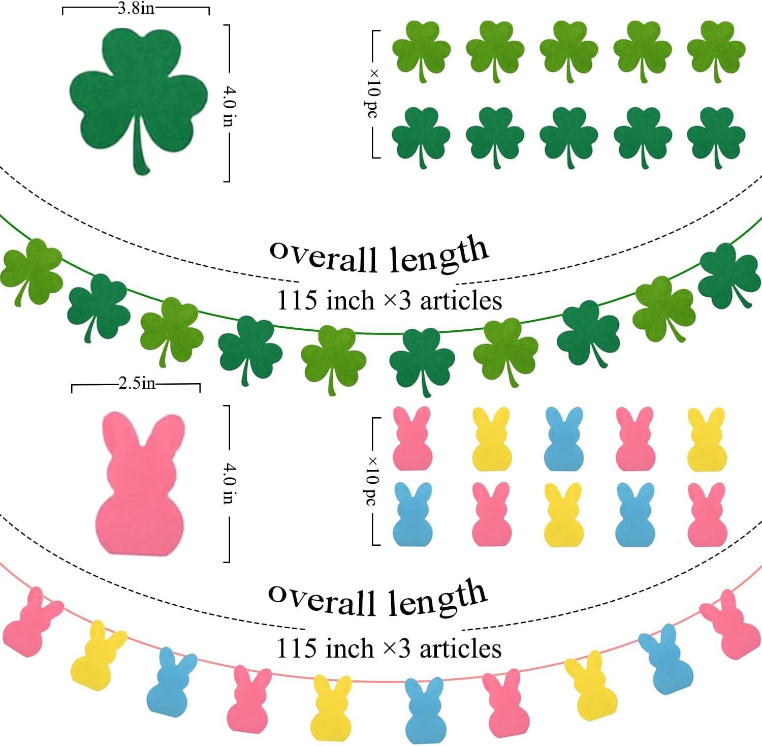 Bandera decorativa conejo de Pascua Trébol conejo de Pascua Garland hogar chimenea de pared Oficina transfronteriza