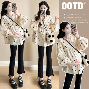Real shot in stock 2025 spring new pregnant women sweet wood ear stitching loose love doll shirt jacket