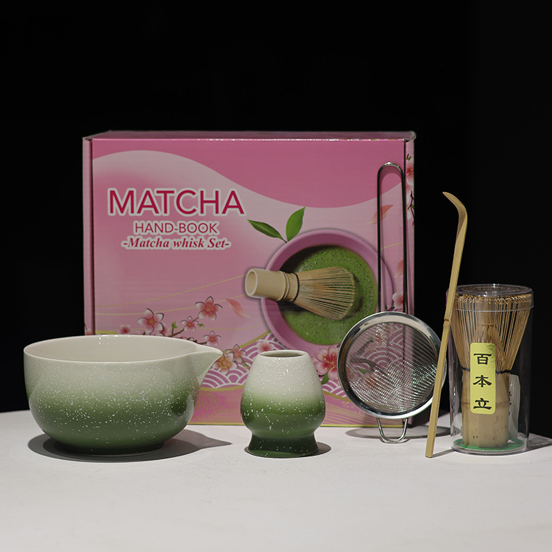 跨境专供亚马逊ins风日式渐变喷点釉陶瓷点茶抹茶碗茶筅茶艺套装|undefined