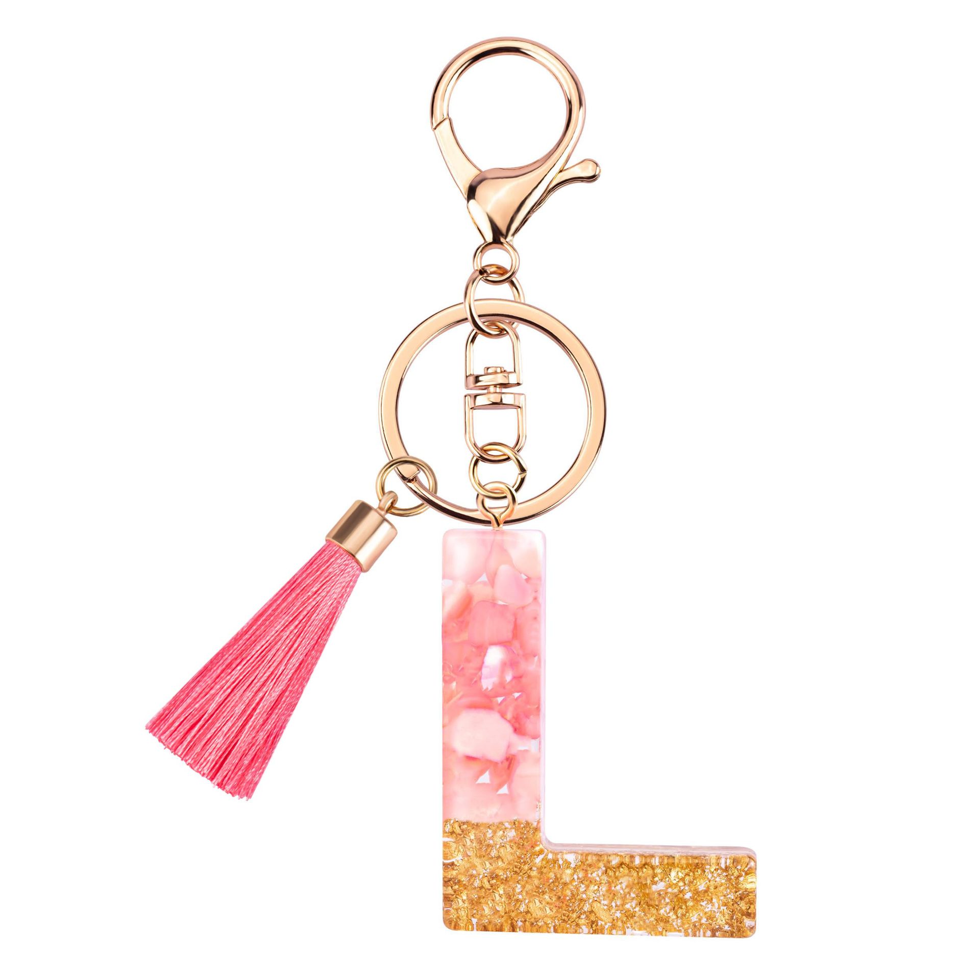 Resin suitable for girls cute pink key chain with tassels first…