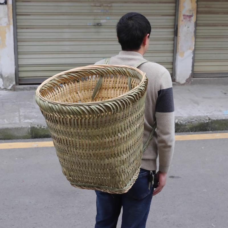 农用采蘑菇背家用草料篼农村手工背背罗筐竹编大号背箩全竹背篓