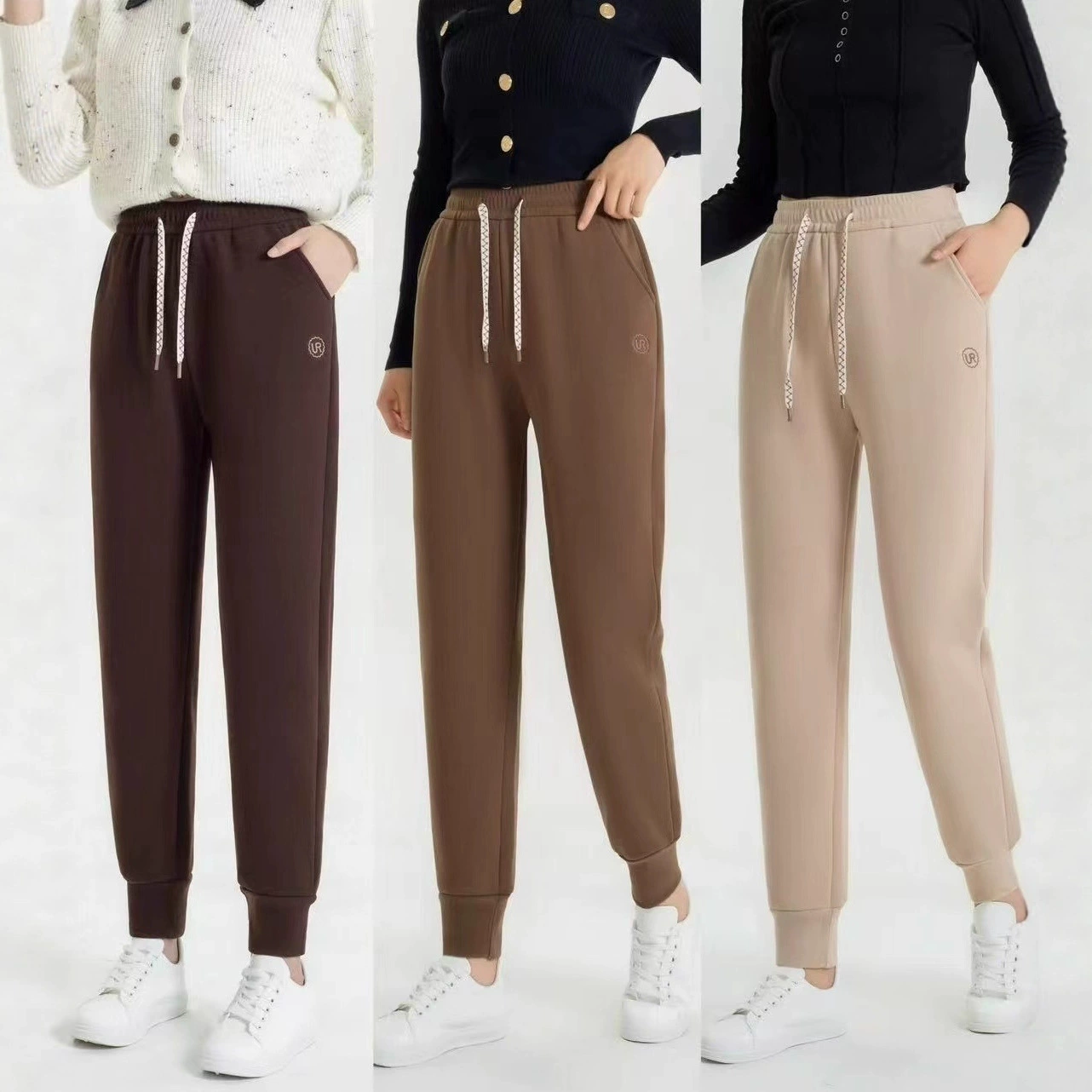 Зимние бархатные толстые спортивные брюки Американский новый тонкий повседневный санитарный брюки с высокой талией свободные бархатные ветровые брюки женские брюки