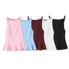 纯欲风辣妹性感收腰裙式下摆吊带背心女法式修身蝴蝶结饰打底上衣