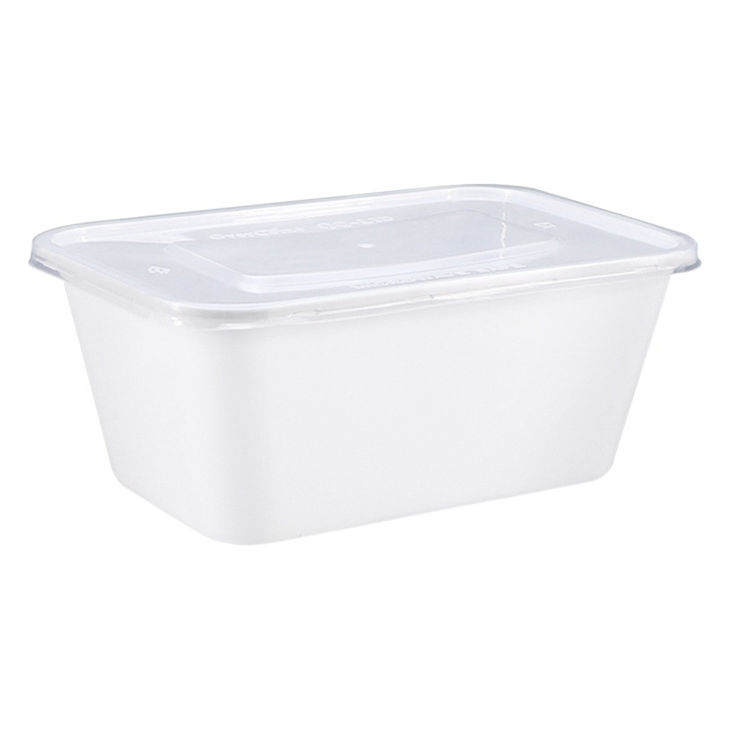Fábrica en stock caja de almuerzo desechable rectangular transparente blanco 750ml para llevar embalaje caja de comida rápida caja de almuerzo cuadrada