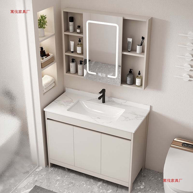 Space Aluminum Thickened Floor Cabinet Balcony Bathroom Washbasin Small Apartment Smart Laundry Washbasin Bathroom Cabinet Combination