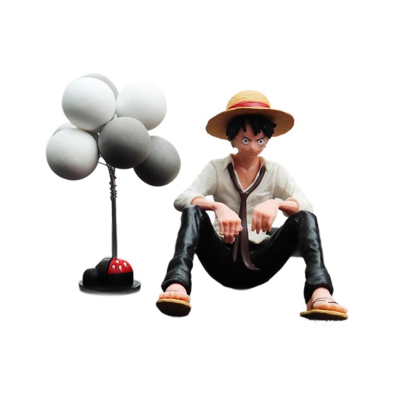 밀짚 모자 루피 핸드 헬드 원피스 앉아 자세 애니메이션 핸드 헬드 PVC 데스크탑 섀시 모델 장식품