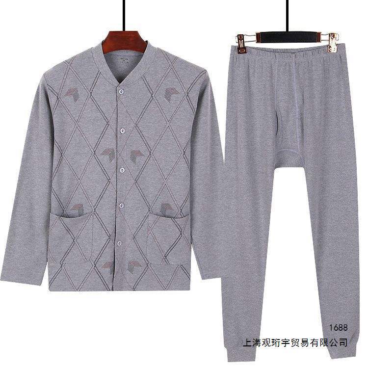 Autumn and winter pure cotton thermal underwear set for middle-aged and elderly people, plus size thin men's open-front thermal underwear