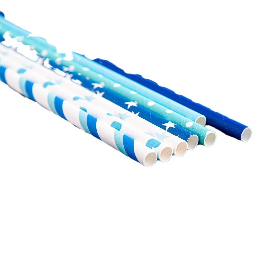 Gran cantidad en stock al por mayor paja de papel desechable paja de papel degradable paja azul serie