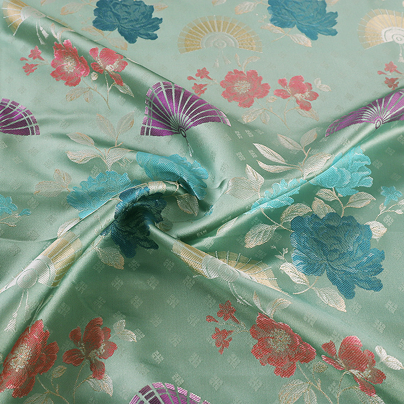 《花间意》提花布料中国风源头厂家国潮植物真丝连衣裙服装面料