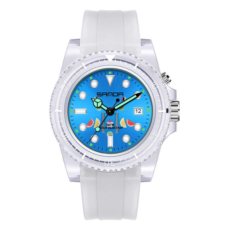 Sanda 6078 calendario cuarzo luminoso reloj de estudiante para hombres y mujeres luz de fondo Correa transparente personalizada reloj para hombres y mujeres