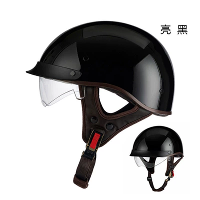 Wholesale Motorcycle Electric Vehicle Half Helmet Retro Helmet Men's Summer Sun Protection Women's Safety Small Head Circumference Helmet (Motosiklet kaskı (dəbilqə)) - 015-bright-black-transparent-lens-m