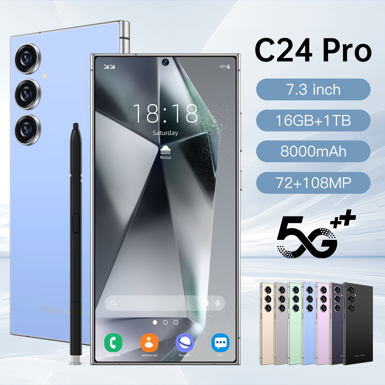新款跨境热销智能正品5g手机C24 Pro安卓11寸高清屏16+1T源头厂家