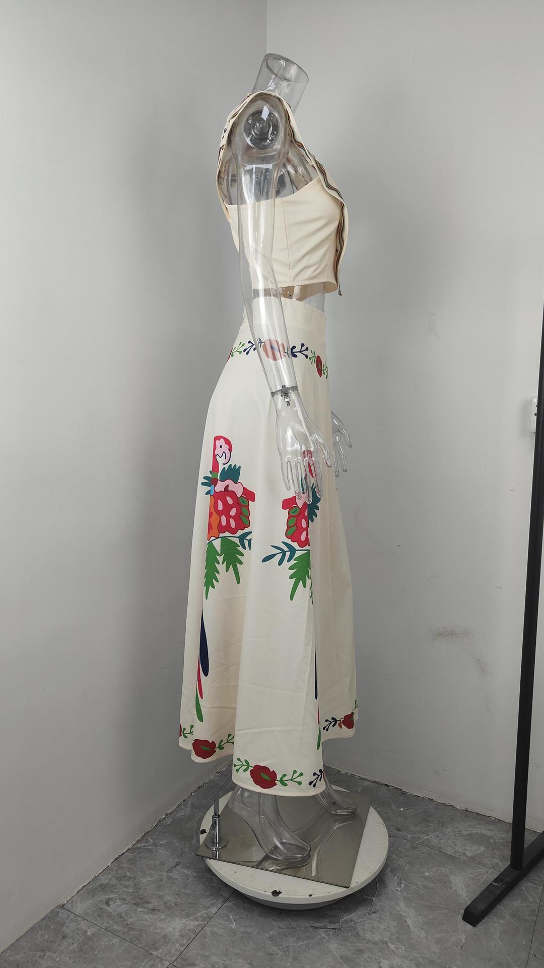 2026 New Spring Women's Clothing European American Cross-Border Fashion Ins Printed Ruffle Top And Skirt Set_ecoleips.com