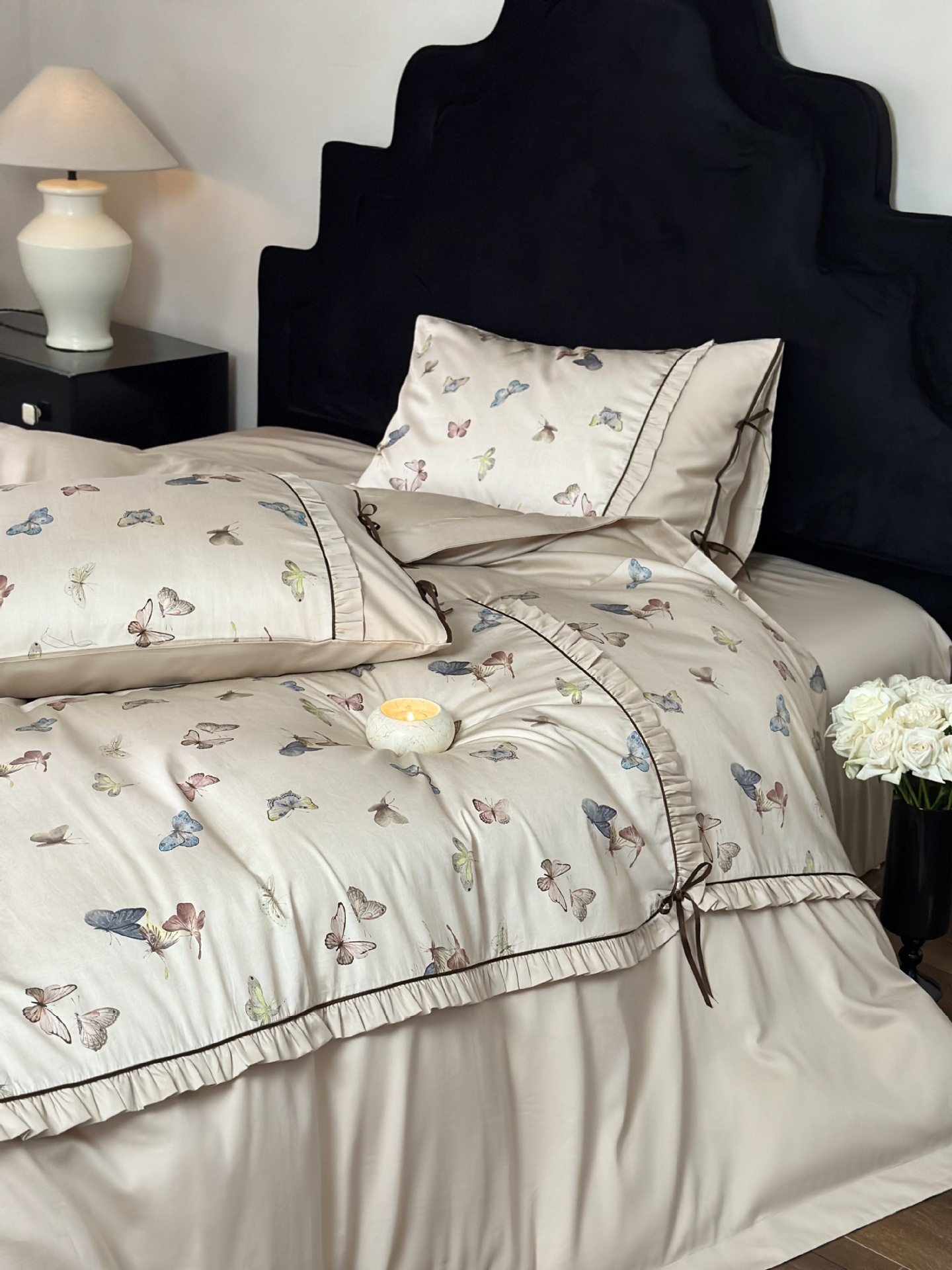 Nordisk vintage boho påslakanset i ren bomull med spets_voghion.com
